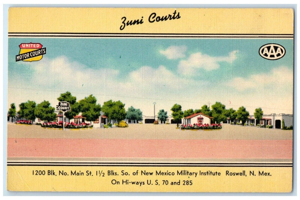 c1940's Zuni Courts Motel Roadside Roswell New Mexico NM Vintage Postcard