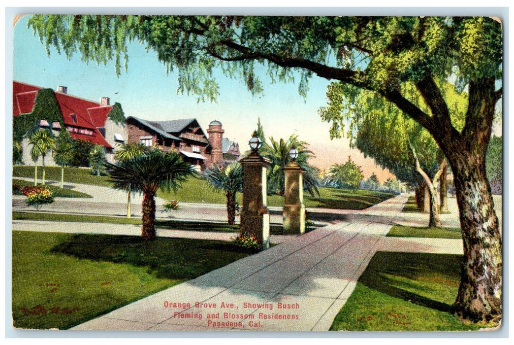 c1910s Orange Grove Avenue Busch Fleming Blossom Residences Pasadena CA Postcard