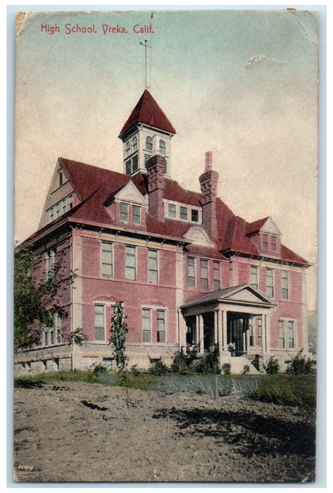 1908 High School Building Campus Yreka California CA Posted Antique Postcard