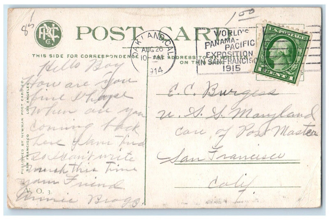 1914 View Of Waterfront Steamer Ship Vallejo California CA Antique Postcard