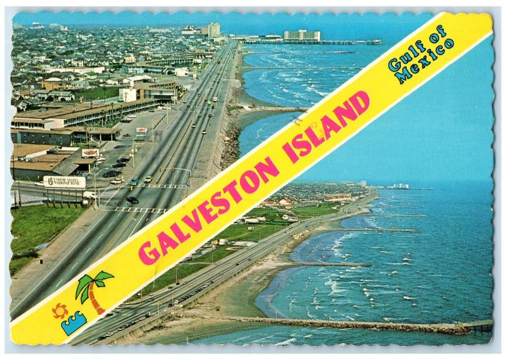 1990 Galveston Beach Boulevard Seawall Gulf Mexico Houston Texas Banner Postcard