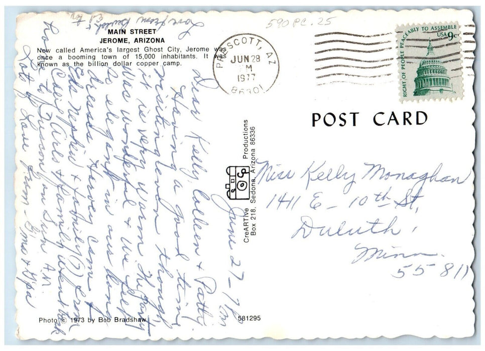 1977 Main Street Ghost City Town Exterior Building Field Jerome Arizona Postcard