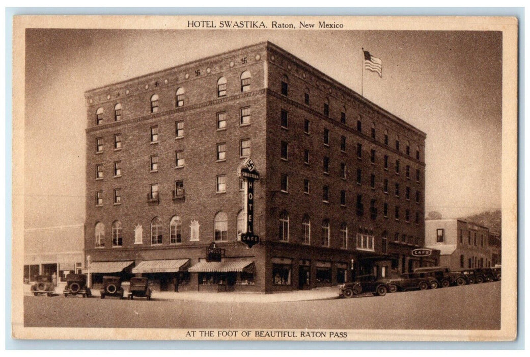 c1910 Exterior Hotel Swastika Building Raton New Mexico Antique Vintage Postcard