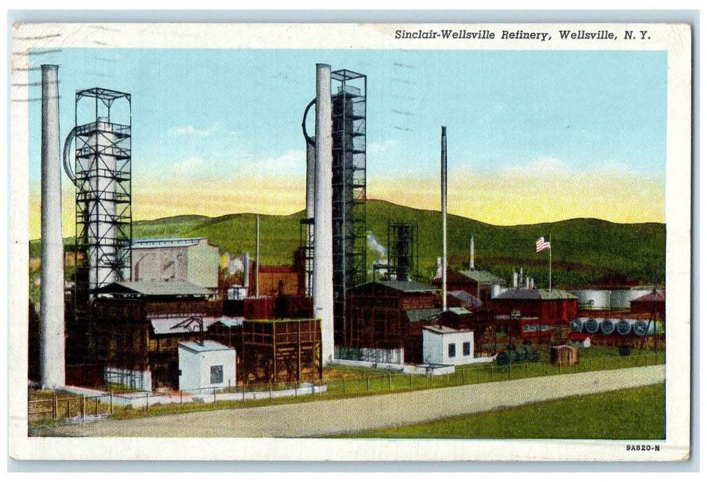 1945 Sinclair Wellsville Refinery Exterior Building Wellsville New York Postcard