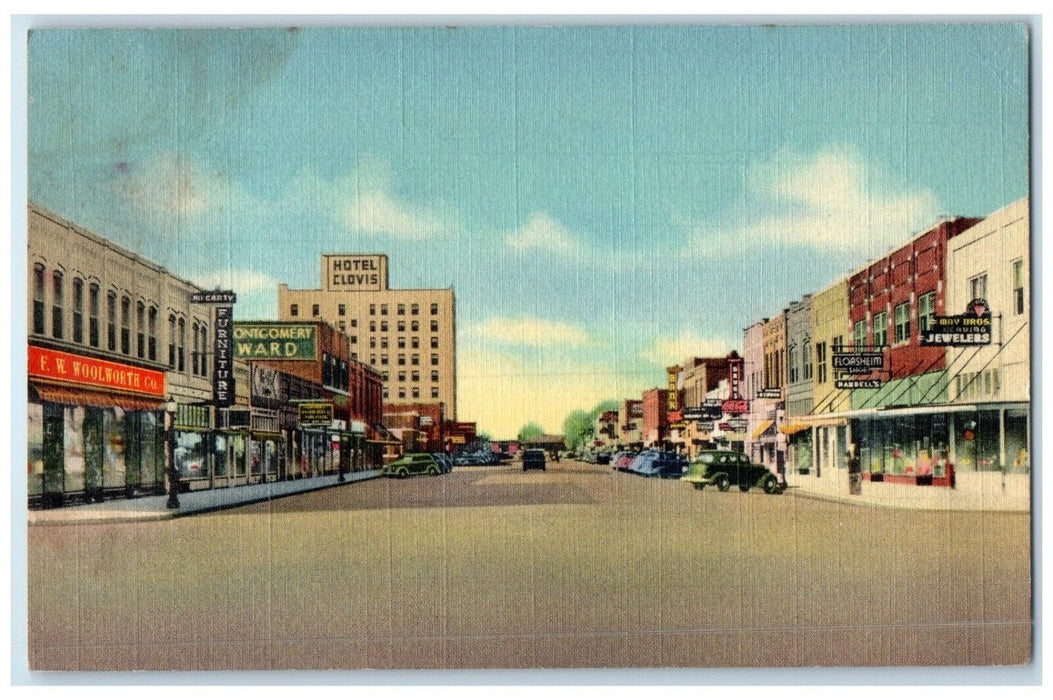 1940 Main Street Buildings Road Classic Cars Clovis New Mexico Unposted Postcard