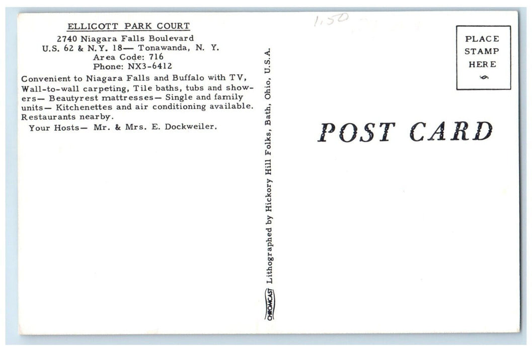 c1960 Ellicott Park Court Niagara Falls Boulevard Tonawanda New York NY Postcard