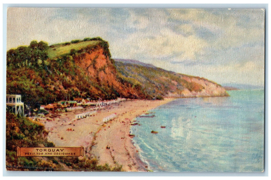 c1910 Torquay Devon England Petit Tor and Oddicombe Oilette Tuck Art Postcard