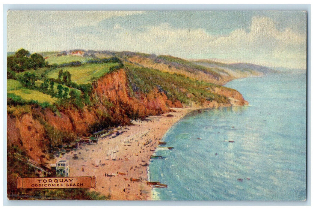 c1910 Oddicombe Beach Torquay Devon England Oilette Tuck Art Postcard