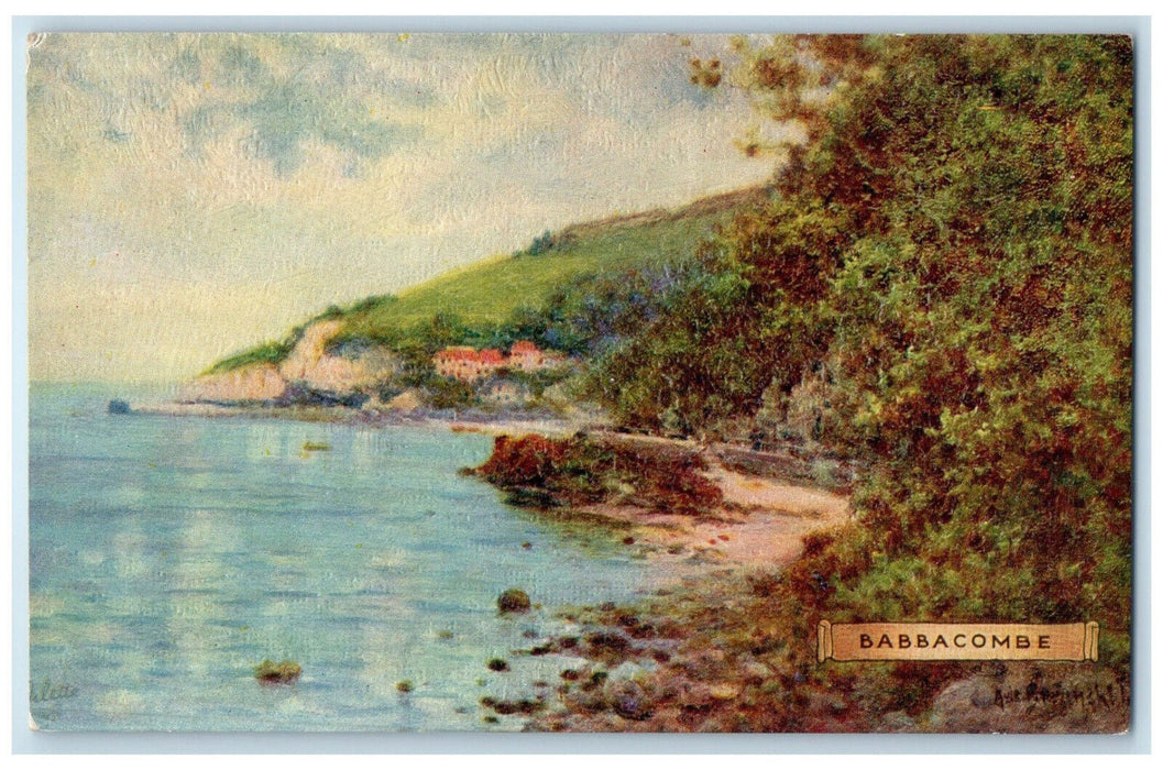 c1910 Babbacombe Beach Scene Torquay Devon England Oilette Tuck Art Postcard