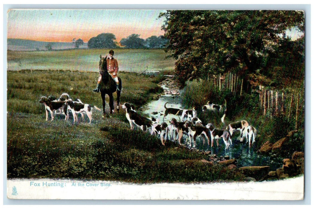 c1910 Fox Hunting At The Cover Side British Sports Photochrome Tuck Art Postcard