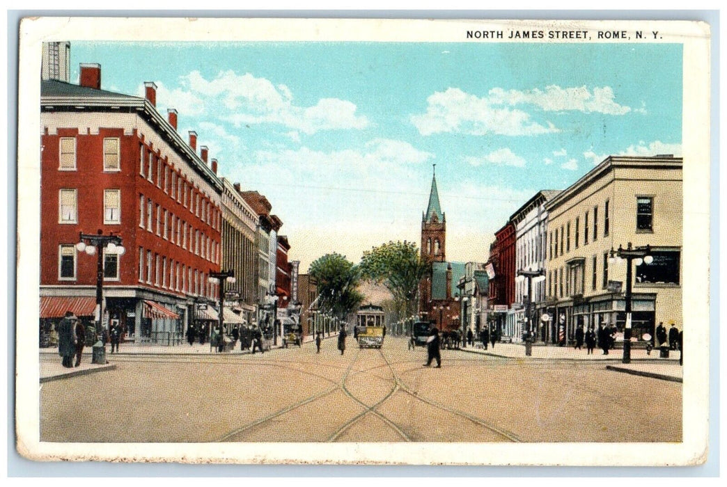 c1920 Busy Day Streetcar North James Street Rome New York NM Unposted Postcard