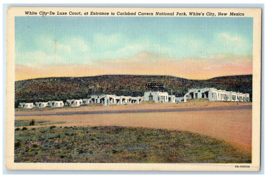 1955 White City Luxe Court Entrance Carlsbad Cavern New Mexico Vintage Postcard