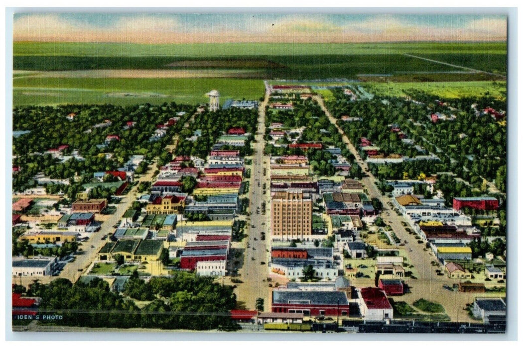 1940 Air View Buildings Trees Road Clovis New Mexico NM Antique Vintage Postcard