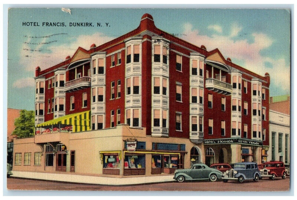 1942 Hotel Francis Exterior Building Classic Cars Dunkirk New York NY Postcard