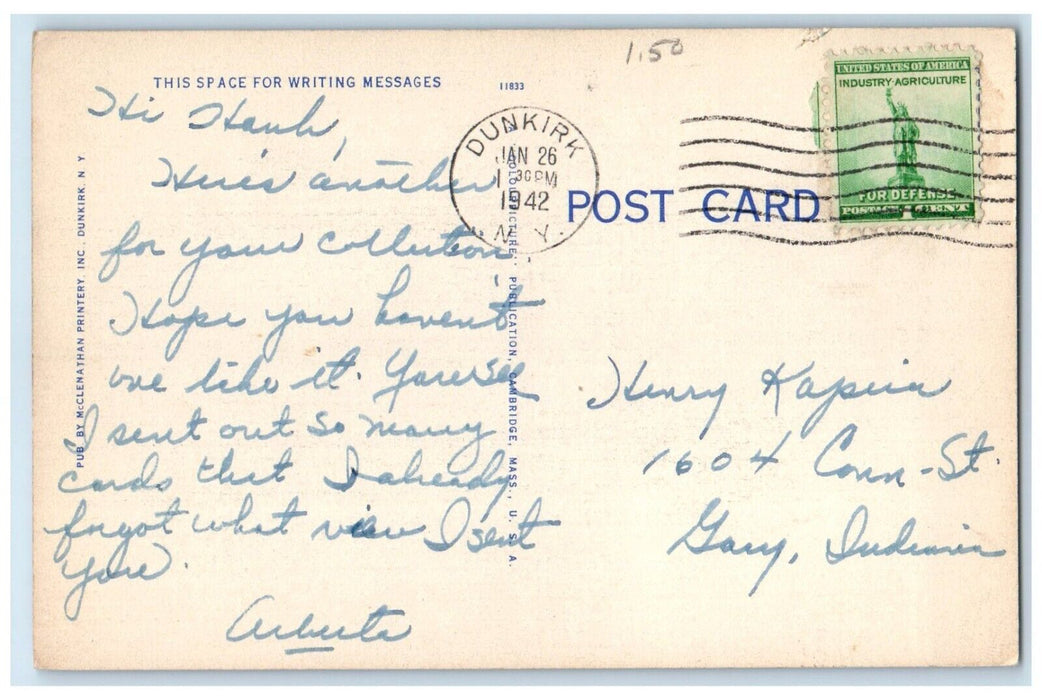 1942 Hotel Francis Exterior Building Classic Cars Dunkirk New York NY Postcard