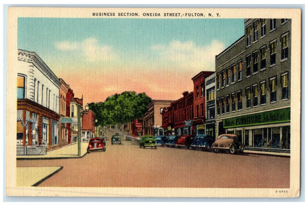 1955 Business Section Oneida Street Exterior Building Fulton New York Postcard