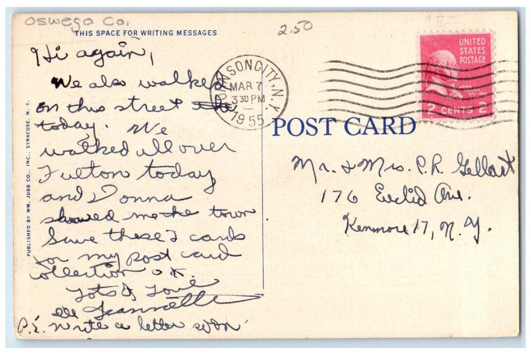 1955 Business Section Oneida Street Exterior Building Fulton New York Postcard