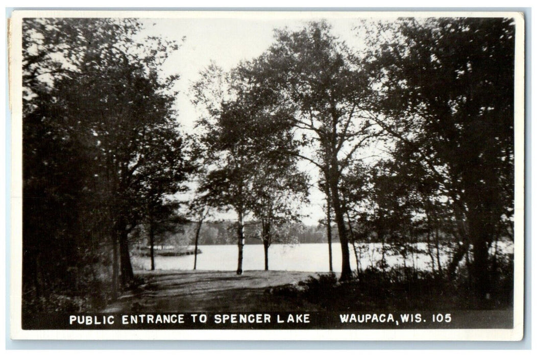 Public Entrance To Spencer Lake Waupaca Wisconsin WI RPPC Photo Vintage Postcard