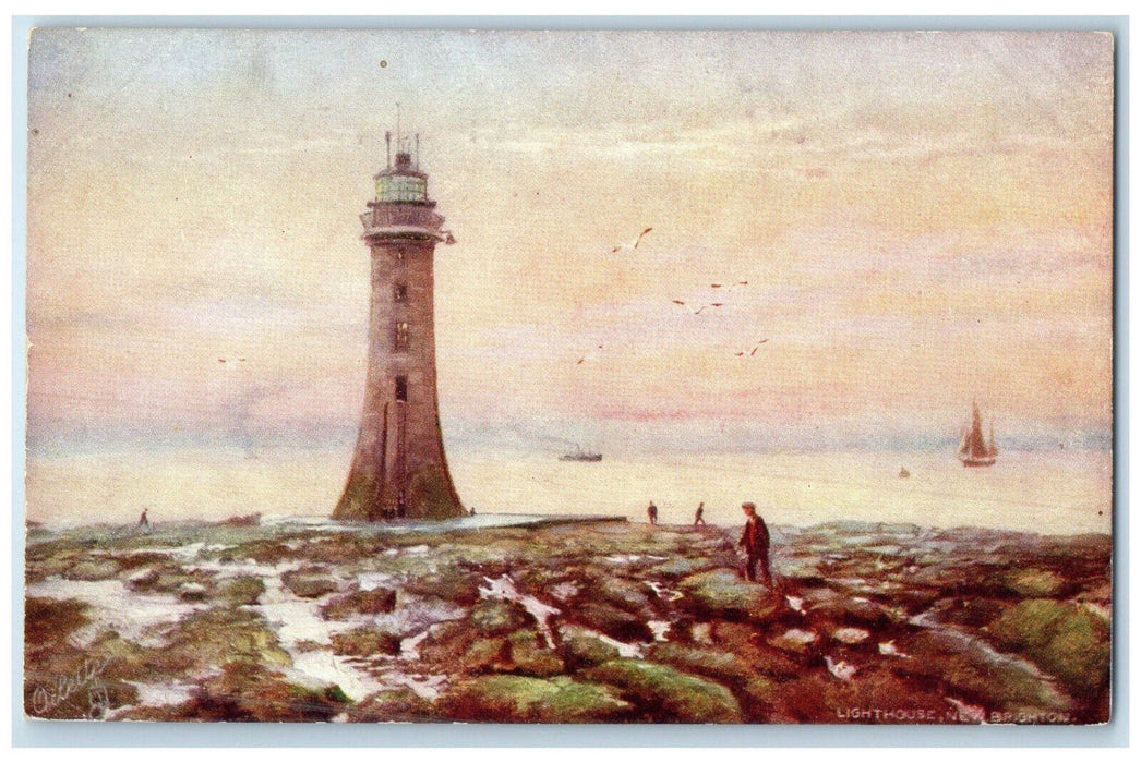 c1910 Lighthouse New Brighton Wallasey England Oilette Tuck Art Postcard