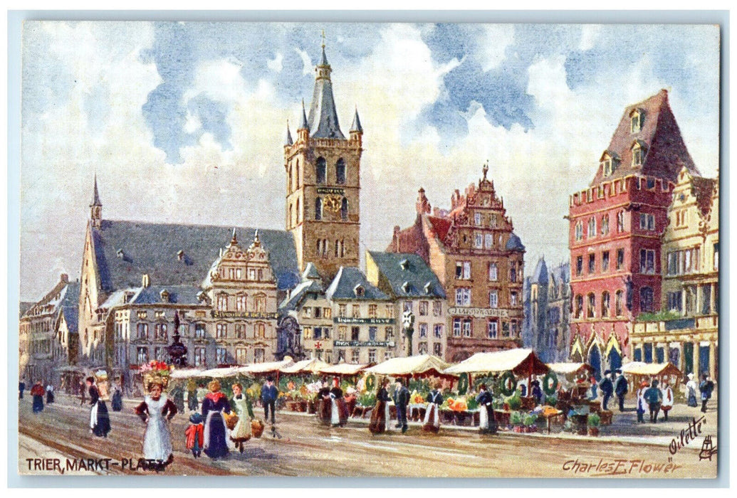 c1910 Market Place Trier Germany Antique Unposted Oilette Tuck Art Postcard