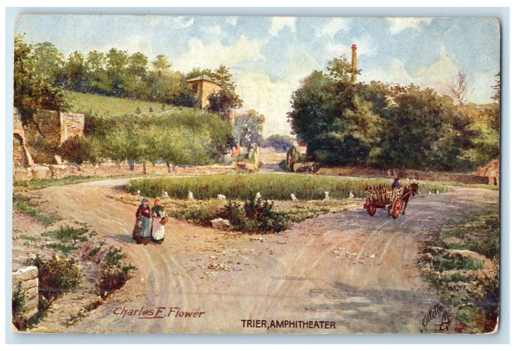 c1910 Trier Amphitheater Two Split Roads Germany Oilette Tuck Art Postcard