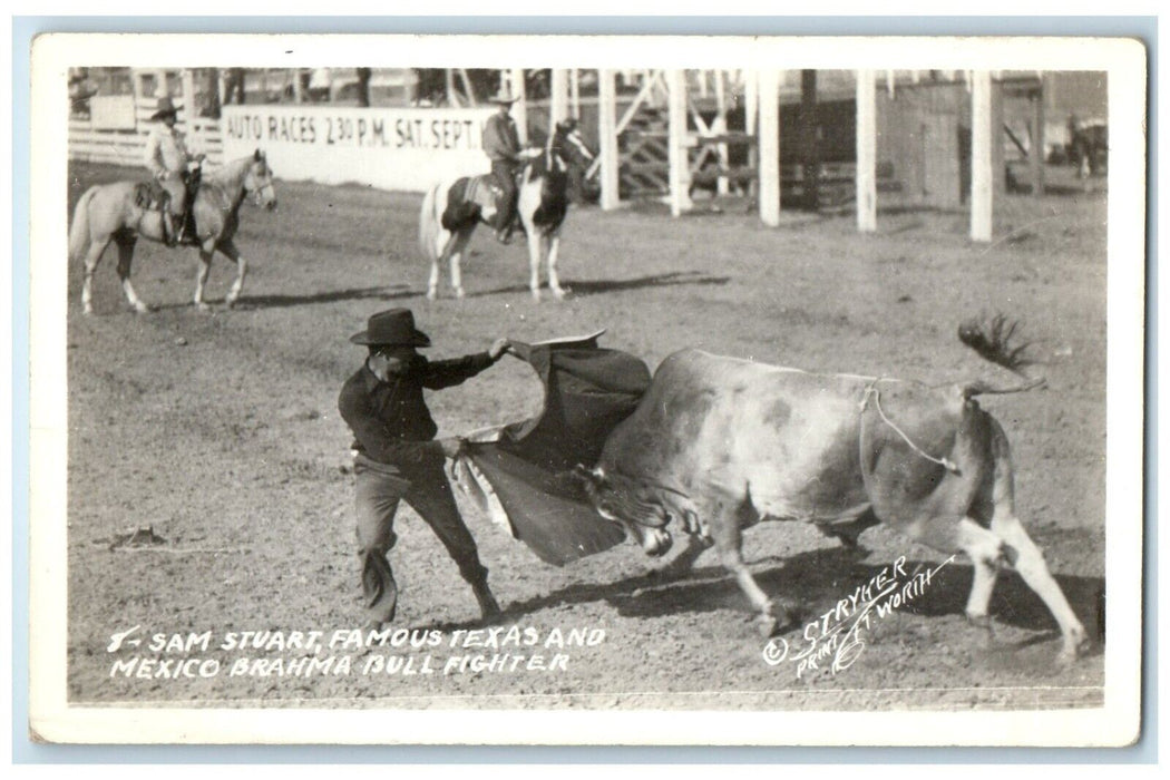 T-Sam Stuart Famous Texas And Mexico Brahma Bull Fighter RPPC Photo Postcard