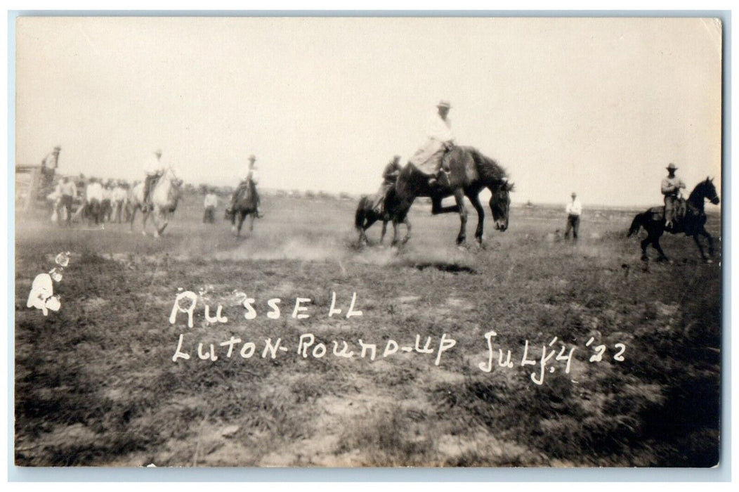 Luton IA, Rodeo Horse Bucking Bronco Russell Luton Round Up RPPC Photo Postcard