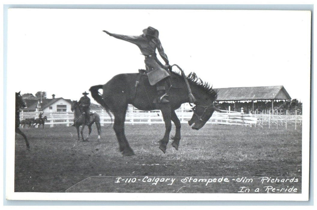 Calgary Stampede Jim Richards In A Re Ride Alberta Canada RPPC Photo Postcard