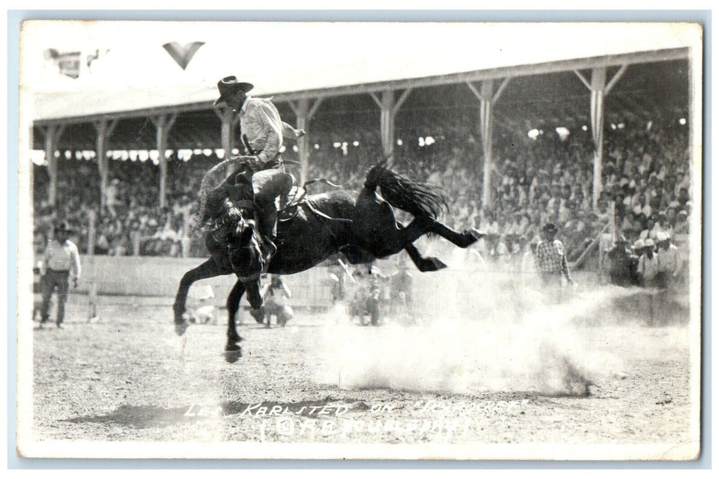 1953 Les Karlsted on Rocket Cowboy Rodeo Doubleday RPPC Photo Vintage Postcard