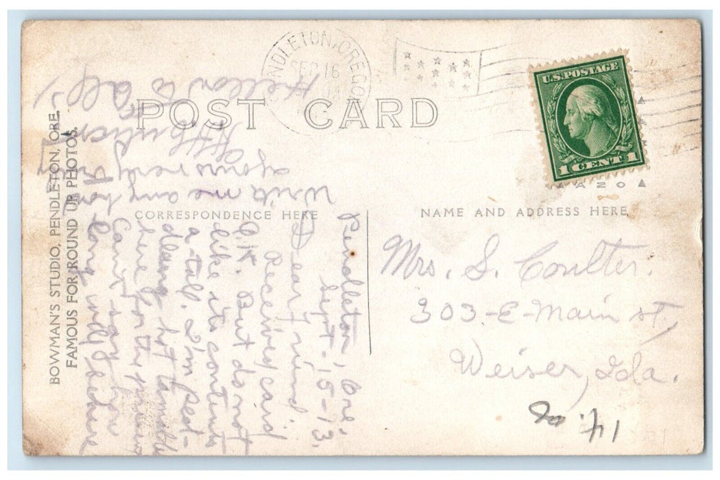 1913 Ben Corbet Riding Cyclone Let'er Buck Oregon OR RPPC Photo Antique Postcard
