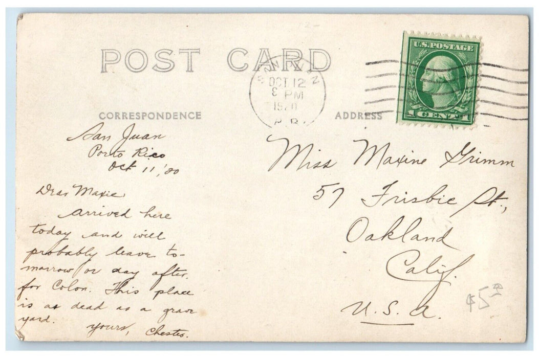 1920 Pta De Tierra Ocean View San Juan Puerto Rico PR RPPC Photo Postcard