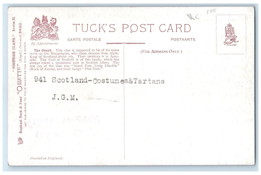 c1930's Grant Castle Grant Clan Strathspey Scotland Oilette Tuck Art Postcard