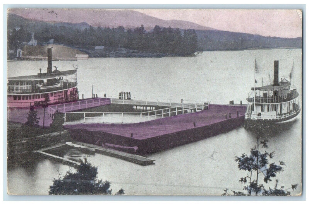 1912 Steamer Ship Scene Lake George New York NY, Harrisonville MO Postcard
