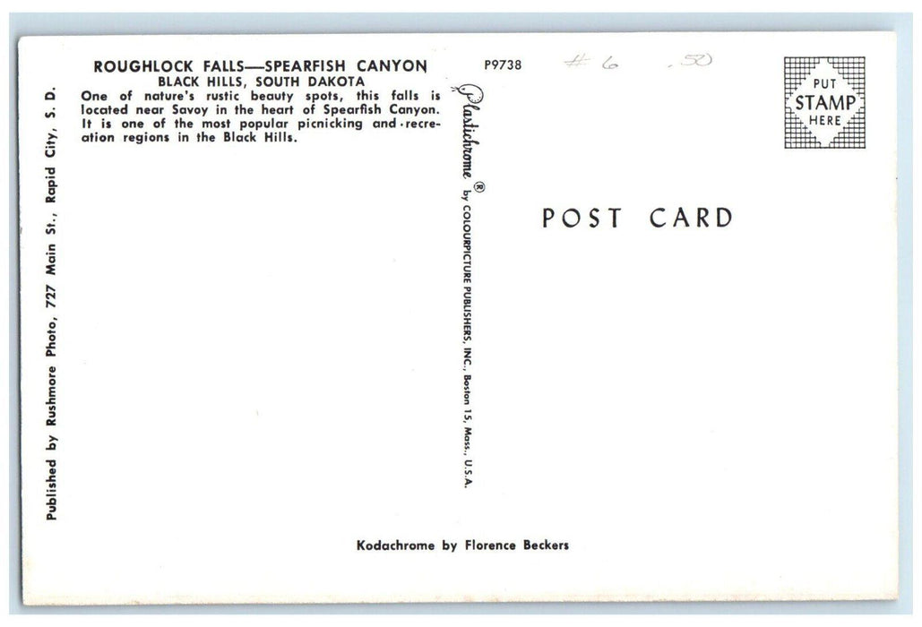 c1960 Roughlock Falls Spearfish Canyon Black Hills South Dakota Vintage Postcard