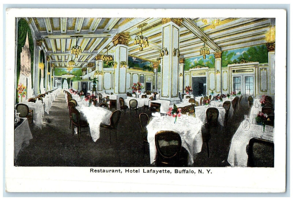 c1920 Restaurant Hotel Lafayette Interior Dining Room Buffalo New York Postcard