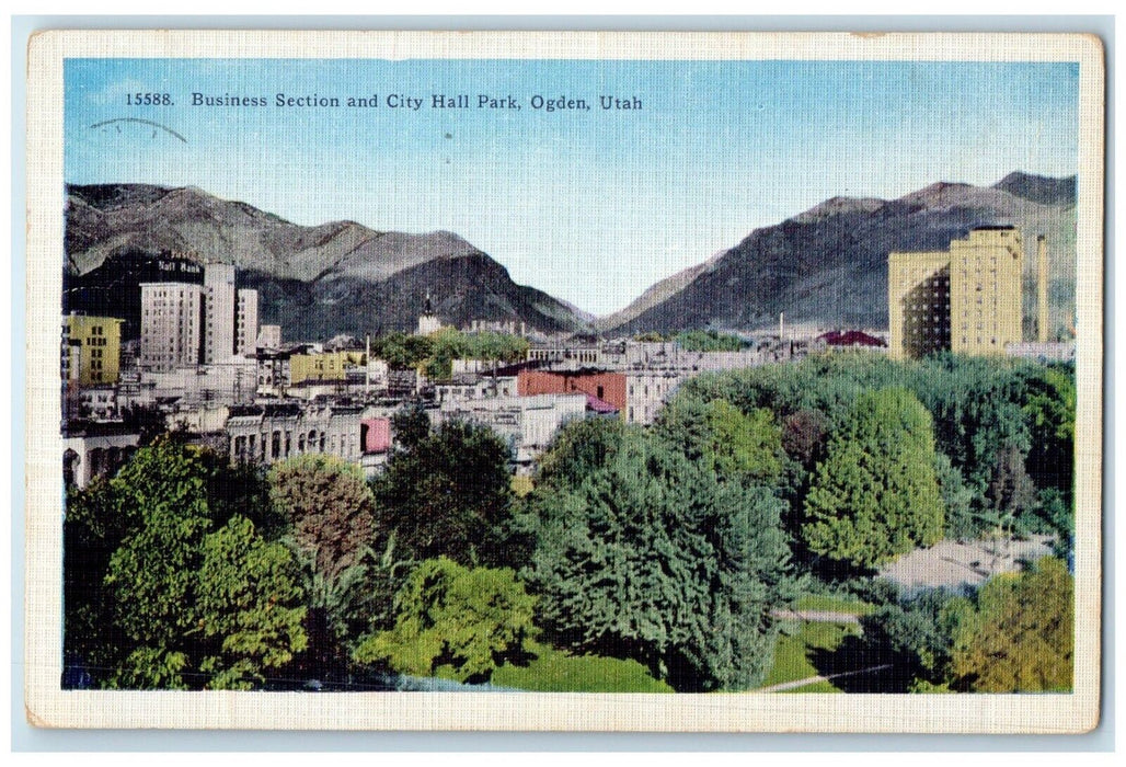 1941 Business Section City Hall Park Exterior Building Field Ogden Utah Postcard