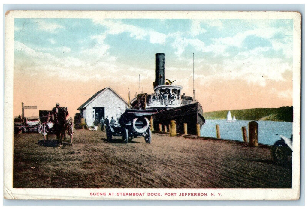 1910 Scene Steamboat Dock Horse Carriage Port Jefferson New York Posted Postcard
