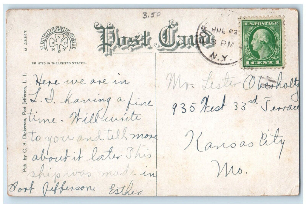 1910 Scene Steamboat Dock Horse Carriage Port Jefferson New York Posted Postcard