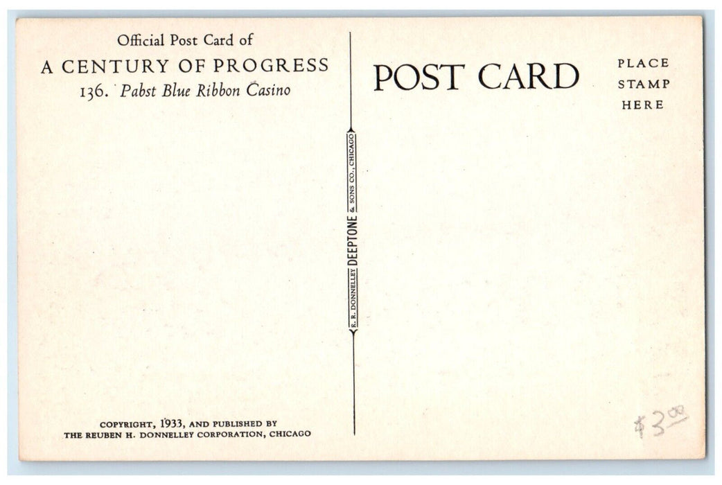 1940 Pabst Blue Ribbon Casino Chicago Illinois Vintage Antique Deeptone Postcard