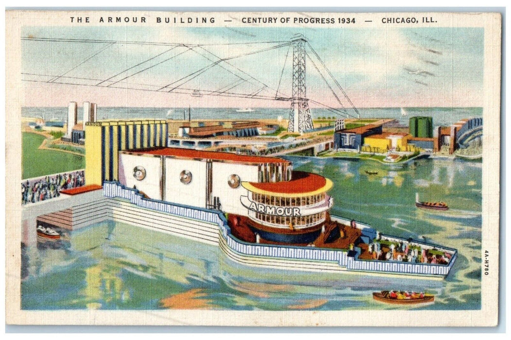 1934 Aerial View Armour Building Century Progress Chicago Illinois IL Postcard