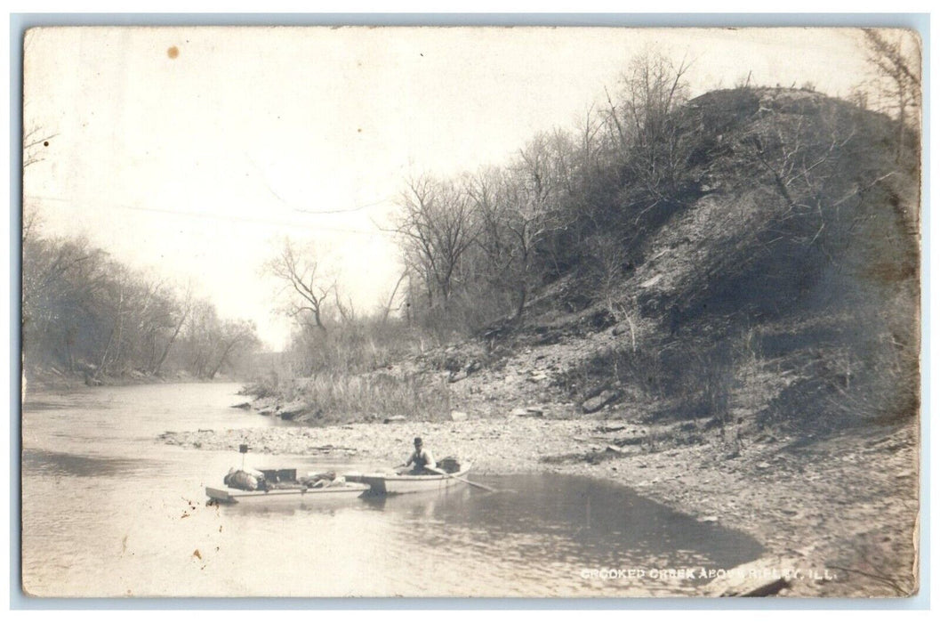 1908 Crooked Creek Paddle Boat Ripley Illinois IL RPPC Photo Antique Postcard