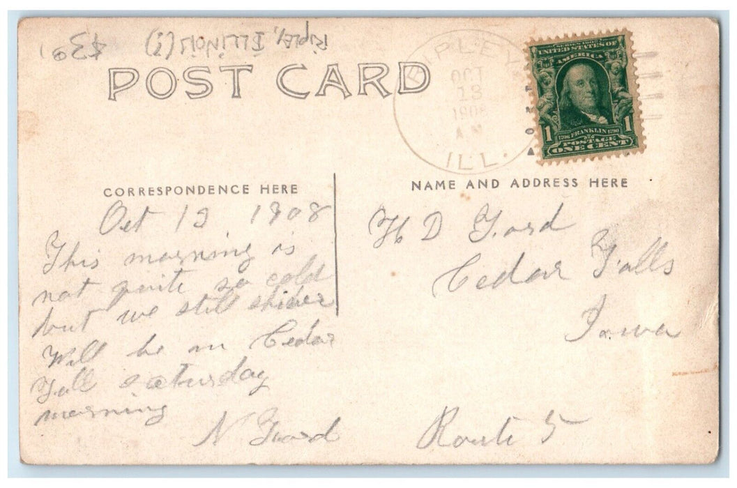 1908 Crooked Creek Paddle Boat Ripley Illinois IL RPPC Photo Antique Postcard