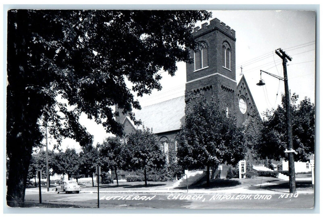 c1950's Lutheran Church Car Napoleon Ohio OH RPPC Photo Vintage Postcard