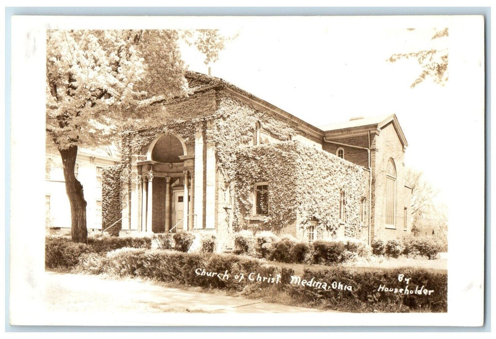 c1940's Church Of Christ Medina Ohio OH Householder RPPC Photo Vintage Postcard