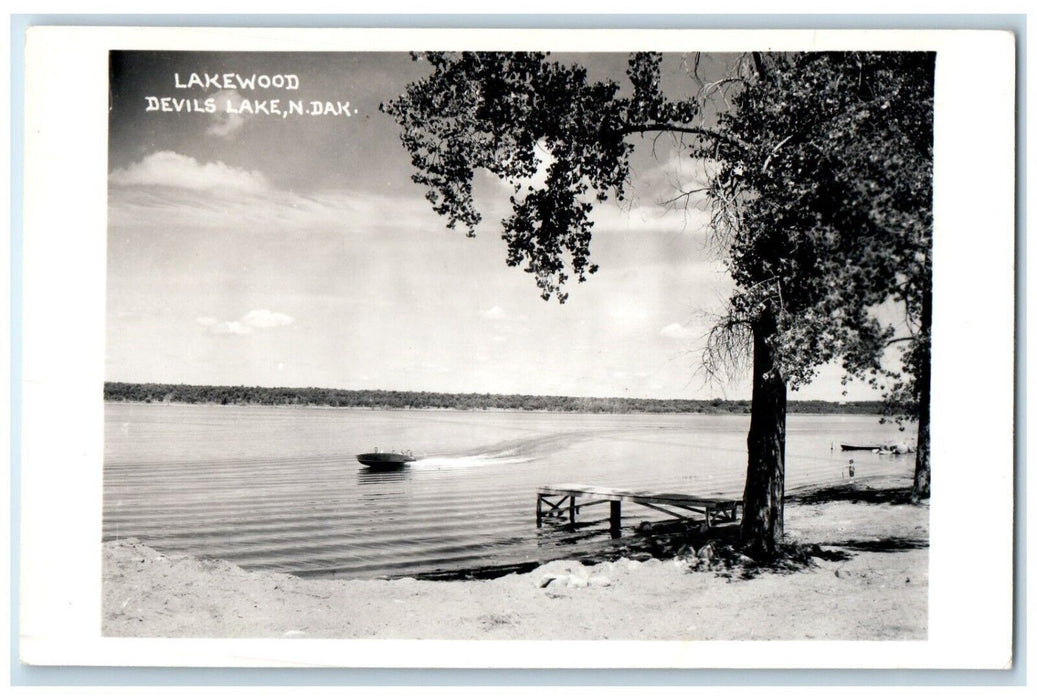 c1950's Lakewood Speedboat Devils Lake  North Dakota ND RPPC Photo Postcard