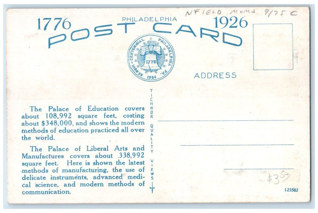 1926 Palace Education Palace Liberal Arts Philadelphia Pennsylvania PA Postcard