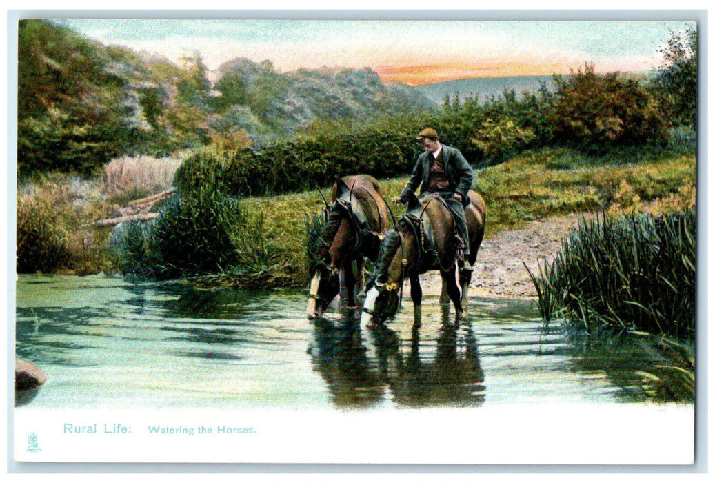 c1910 Watering The Horses Series 1421 Antique Rural Life Tuck Art Postcard