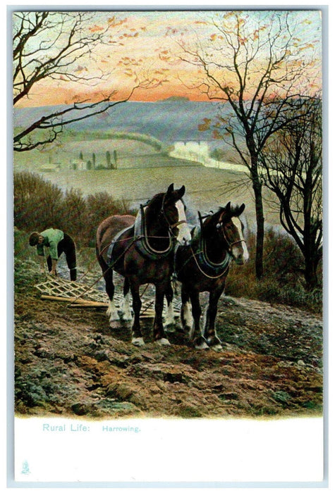 c1910 Harrowing Field Two Horses Series 1421 Rural Lfie Tuck Art Postcard