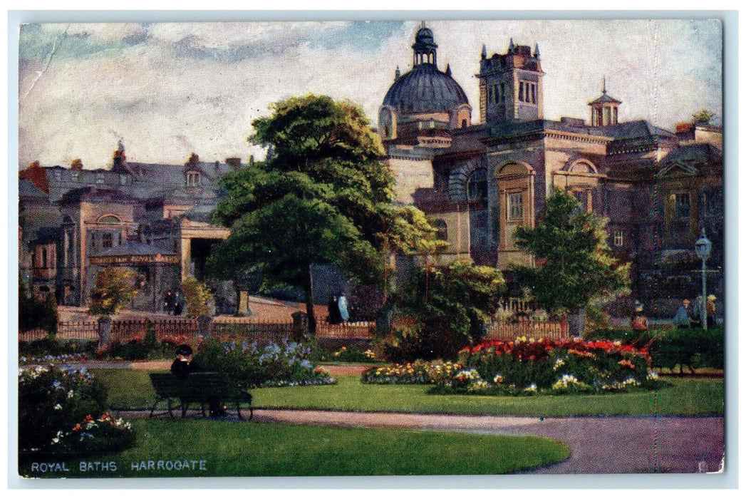 c1910 Royal Baths Harrogate Yorkshire England Posted Oilette Tuck Art Postcard