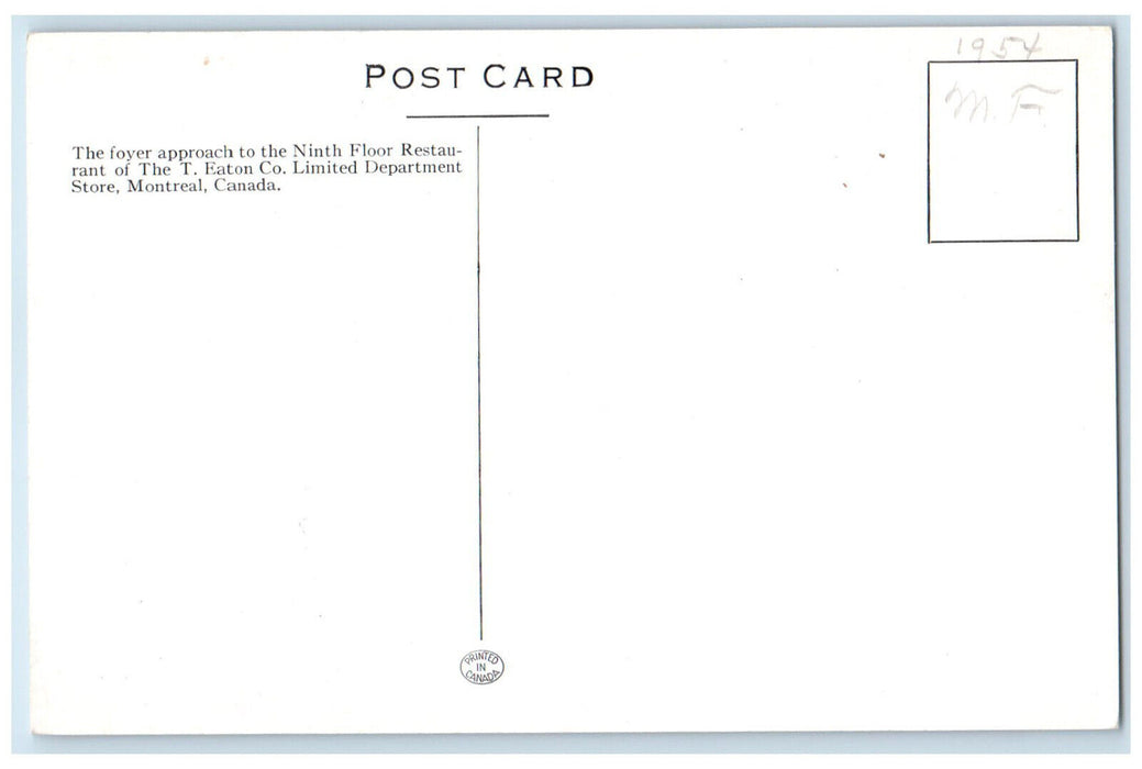 c1940's T Eaton Co. Department Store Restaurant Montreal Canada Postcard